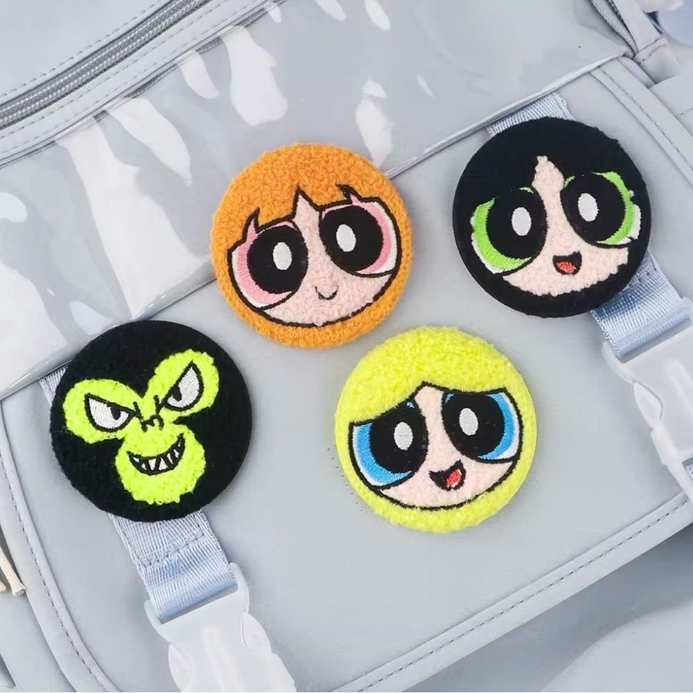3/$33 Power Puff Girls Character Blossom Fuzzy Texture Embroidered Button Pin - Picture 4 of 5